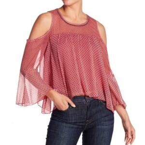 $89.50 NWT Lucky Brand Sheer Bell Cold Shoulder Sleeve Floral Boho Top Sz XS